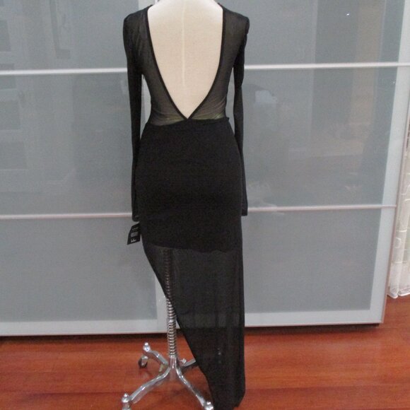 Lulus Long Sleeve Band Top Sheer Plunging Back Asymmetrical Hem - Picture 4 of 6